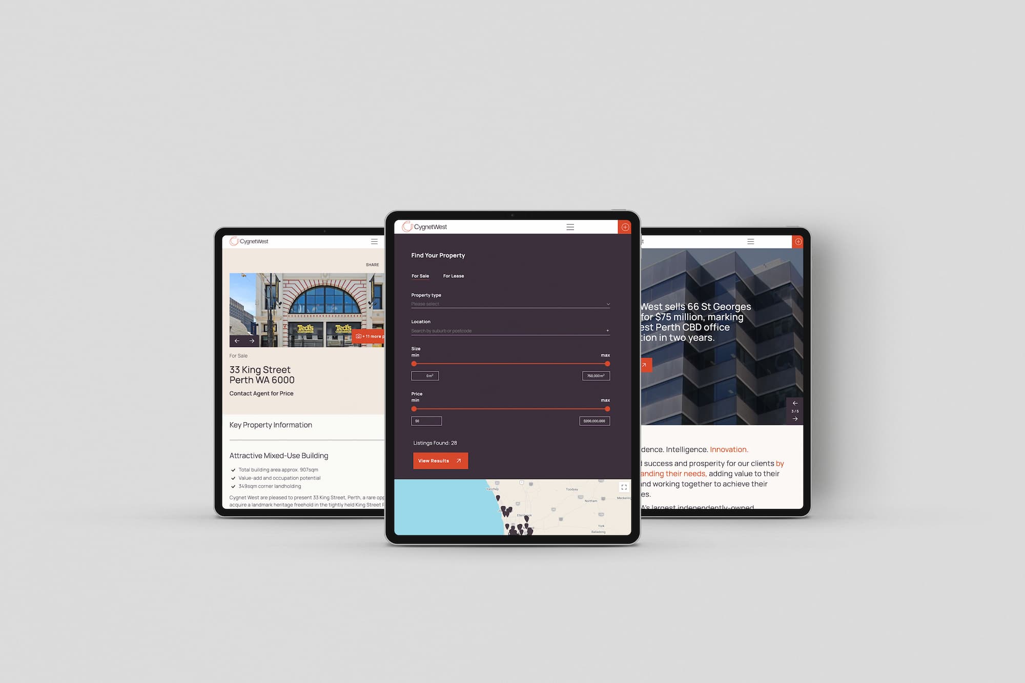 Cygnet West Website across ipad devices