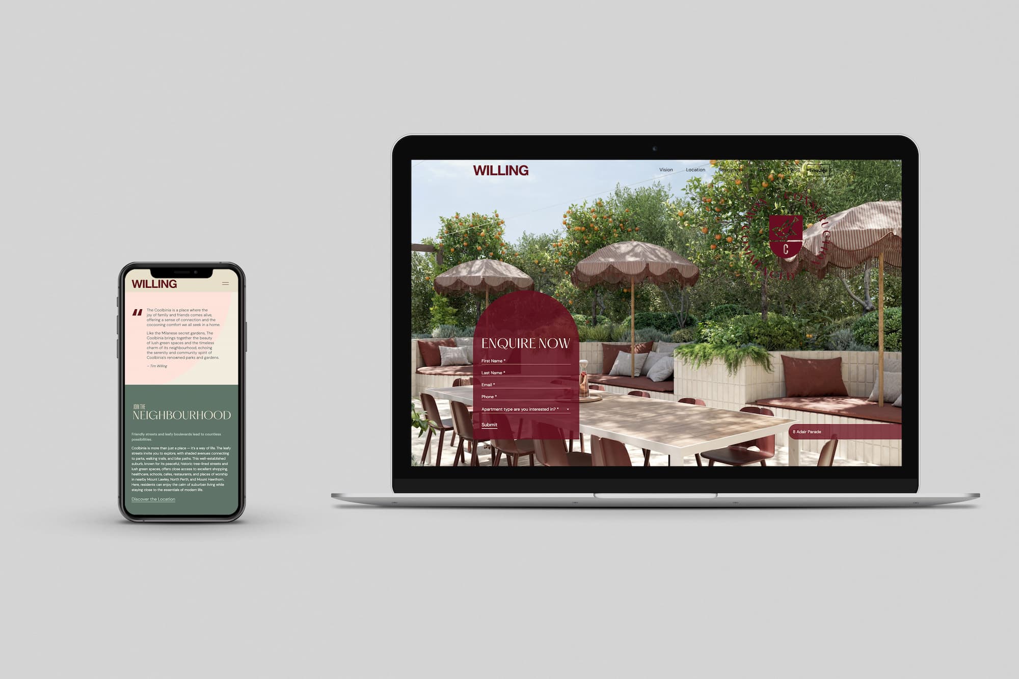 Willing Property website displayed on a laptop computer and phone