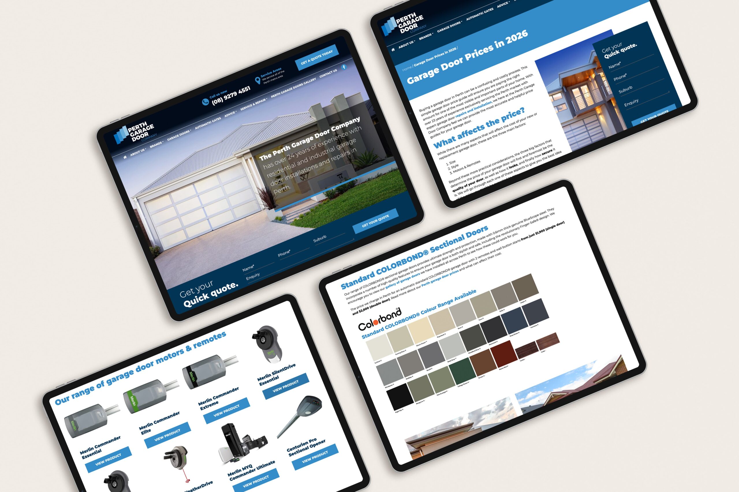 Perth Garage Doors product montage showing various garage door styles